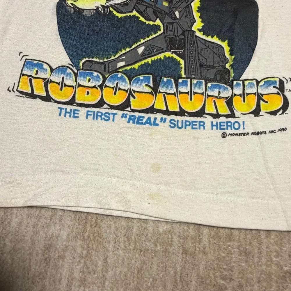 Vintage 1990 Robosaurus Monster Robots Kids Graphic T Shirt White USA Made